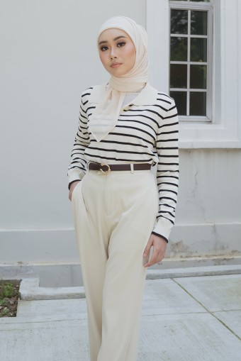 Emily Stripe Blouse in Nude Black