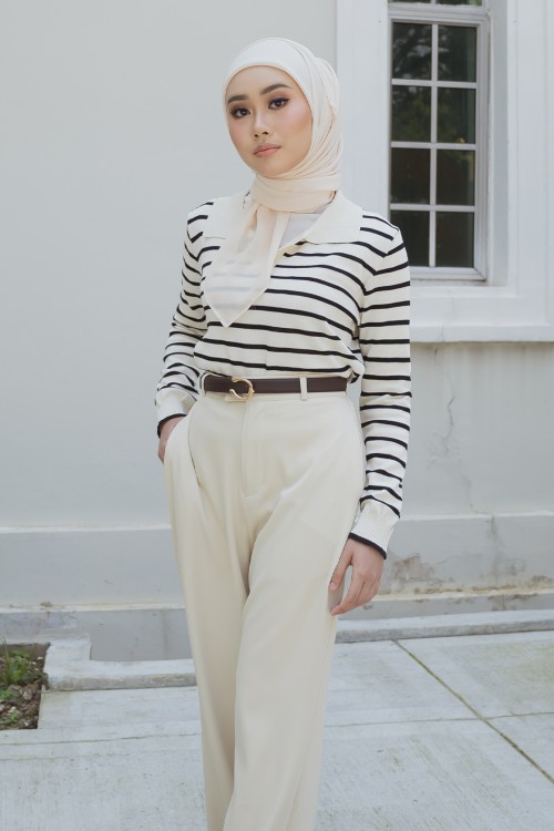 Emily Stripe Blouse in Nude Black