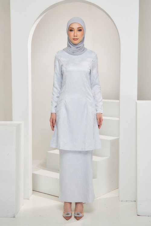 Lisa Kurung Pahang in Light Gray