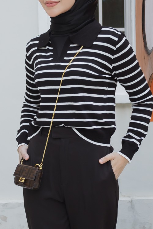 Emily Stripe Blouse in Black White