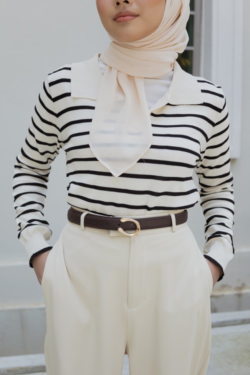 Emily Stripe Blouse in Nude Black