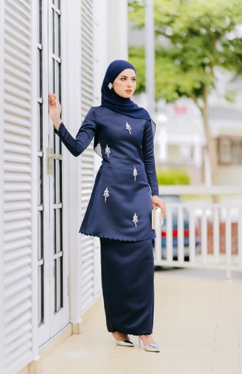 Myravallyn Online Fashion Malaysia Modest Clothing Baju Kurung Chempaka Kurung Navy Blue